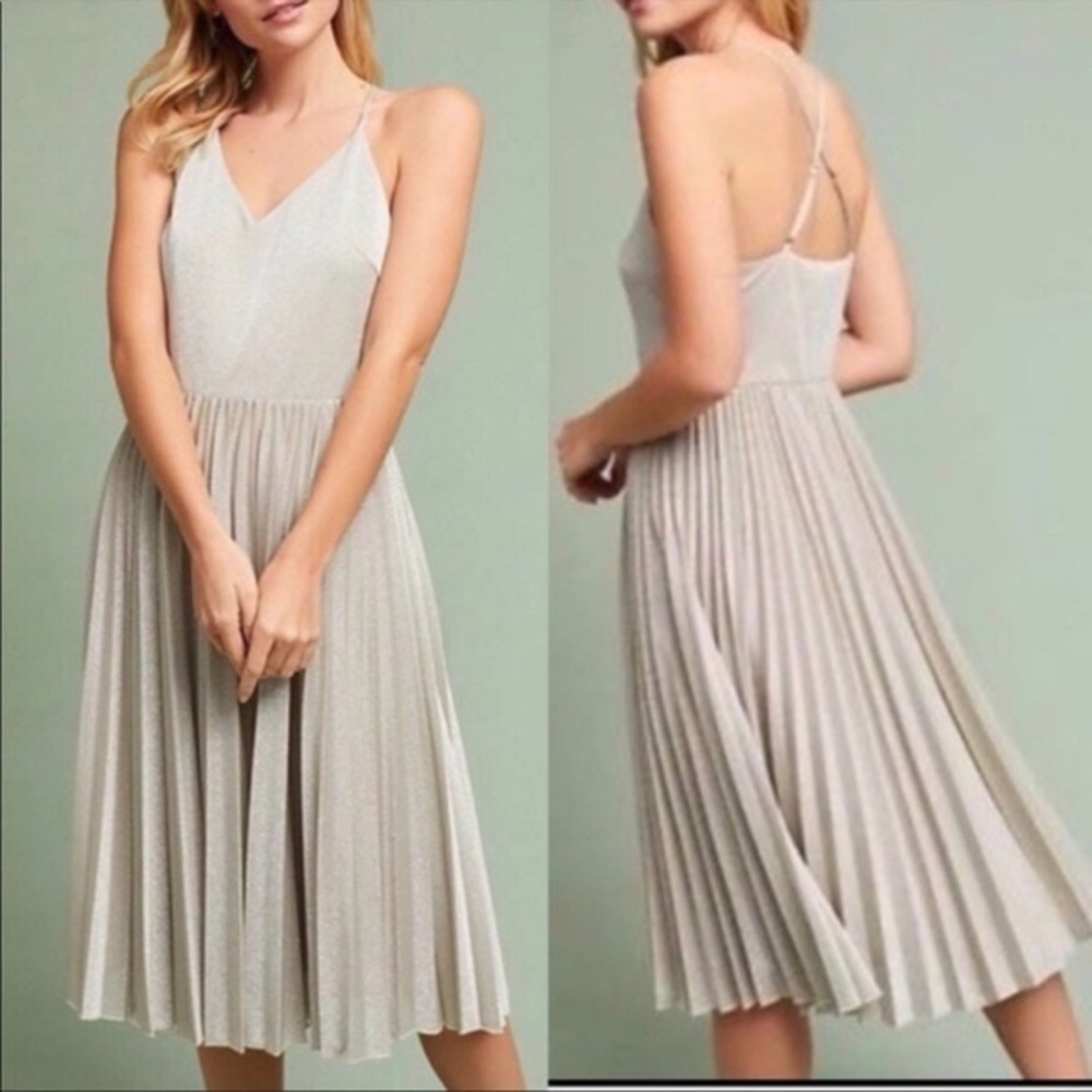 Elevenses silver shimmer pleated sparkly dress (size 2) from Anthropologie